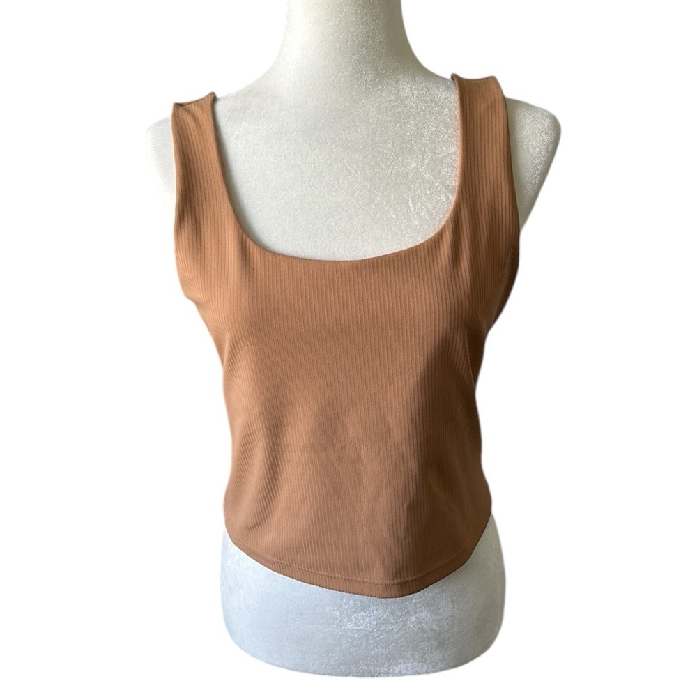 Fabletics tan sports top athleisure yoga Pilates size L